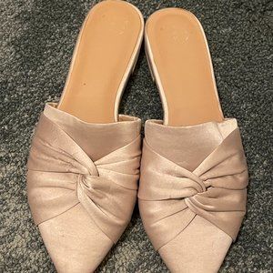 Pink/Champagne Silk Knot Pointed Toe Mules / Slip-on / Slippers, 7